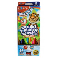 005976 KREDKI TRÓJKĄTNE INSPIRIA Z GUMKĄ 12 KOL