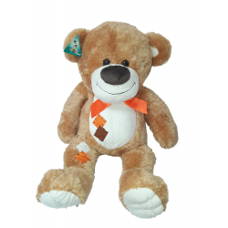 B543 MASKOTKA PLUSZOWY MIŚ BRĄZOWY Z KOKARDKĄ 65CM