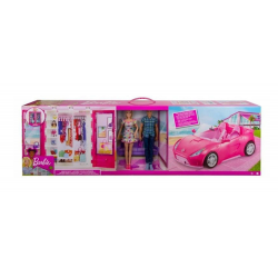GVK05 LALKA BARBIE ZESTAW 3W1 AUTO SZAFA 2 LALKI