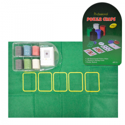 490017 ZESTAW DO GRY W POKERA ŻETONY KARTY PODKŁADKA