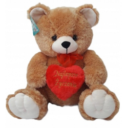 B249 MASKOTKA PLUSZOWY MIŚ Z SERCEM 45CM