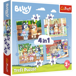 34637 TREFL PUZZLE BLUEY BLU I JEGO ŚWIAT 4W1
