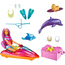 HBW90 LALKA BARBIE I SKUTER WODNY DELFINY DREAMTOPIA