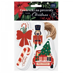 354259 ZAWIESZKI NA PREZENTY ŚWIĄTECZNE KSZTAŁTY KRAFT ŚWIĘTA 12 SZTUK