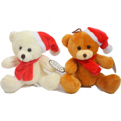 158574 MASKOTKA PLUSZAK MIŚ W CZAPCE MIKOŁAJA 16CM 2 KOLORY