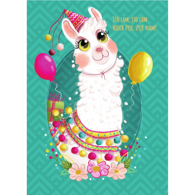 5662741 KARTKA KARNET B6 URODZINY LAMA ŻYCZENIA