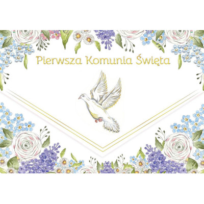 485888 KARTKA KARNET A5 PAMIĄTKA PIERWSZA KOMUNIA GOŁĄB