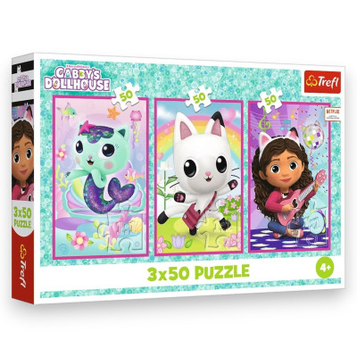 34876 TREFL PUZZLE KOCI DOMEK GABI POZNAJCIE GABBY I KOTKI 3 X 50 EL