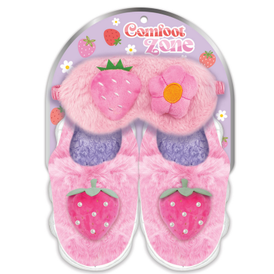 068671 OPASKA NA OCZY + RÓŻOWE KAPCIE TRUSKAWKA