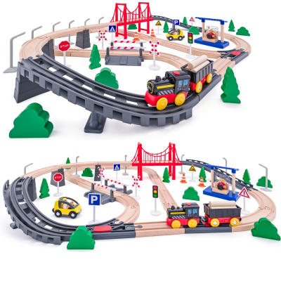 921119 KOLEJKA NA BATERIE DREWNIANA ZESTAW Z MOSTEM TORY 80 EL