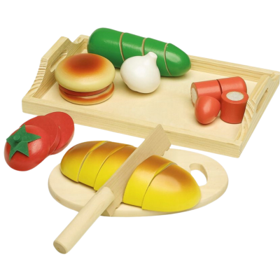 017284 ZESTAW DREWNIANY ŚNIADANIE WARZYWA JEDZENIE DO KROJENIA