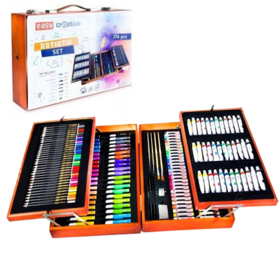 265122 ZESTAW ARTYSTYCZNY W DREWNIANEJ WALIZCE RYSOWANIE 174 EL