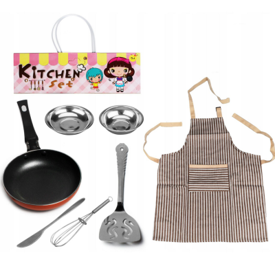 110820 ZESTAW KUCHENNY NACZYNIA GARNKI PATELNIA FARTUSZEK ASKATO