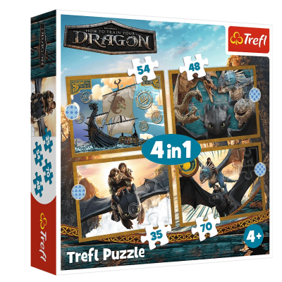34678 TREFL PUZZLE 4w1 JAK WYTRESOWAĆ SMOKA SMOCZE DNI