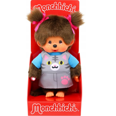 203895 MASKOTKA MAŁPKA MONCHICHI DZIEWCZYNKA W SUKIENCE Z KOTKIEM