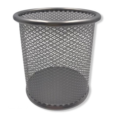 230443 OKRĄGŁY POJEMNIK KUBEK PRZYBORNIK NA BIURKO TRES SREBRNY