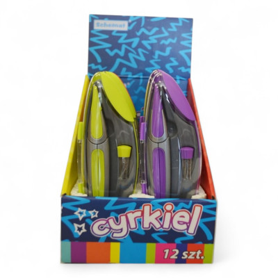 122278 CYRKIEL METALOWY SZKOLNY W ETUI RÓŻNE KOLORY SCHEMAT