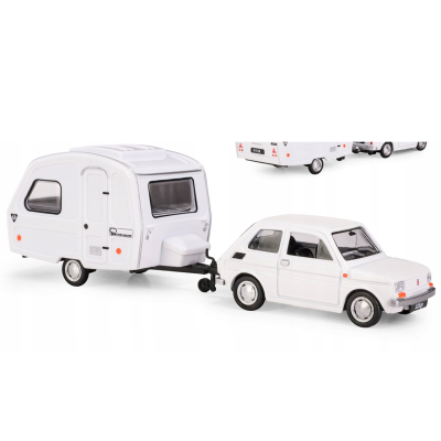 116061 MODEL FIAT 126P NIEWIADÓW N126 BIAŁY MALUCH Z PRZYCZEPĄ 1:43