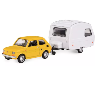 116078 MODEL FIAT 126P K-607 NIEWIADÓW N126 ŻÓŁTY MALUCH Z PRZYCZEPĄ 1:43