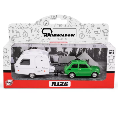116085 MODEL FIAT 126P K-608 NIEWIADÓW N126 ZIELONY MALUCH Z PRZYCZEPĄ 1:43