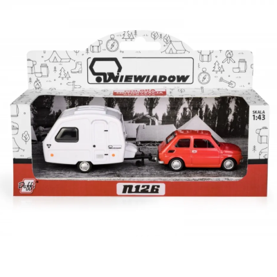 116092 MODEL FIAT 126P NIEWIADÓW N126 CZERWONY MALUCH Z PRZYCZEPĄ 1:43