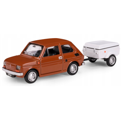 116108 MODEL FIAT 126P N-250C NIEWIADÓW BRĄZOWY MALUCH Z PRZYCZEPĄ 1:43
