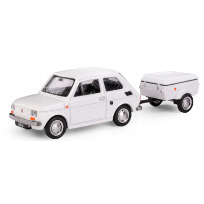 116115 MODEL FIAT 126P N-250C NIEWIADÓW BIAŁY MALUCH Z PRZYCZEPĄ 1:43