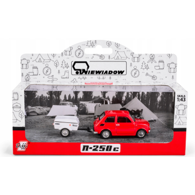 116146 MODEL FIAT 126P N-250C NIEWIADÓW CZERWONY MALUCH Z PRZYCZEPĄ 1:43
