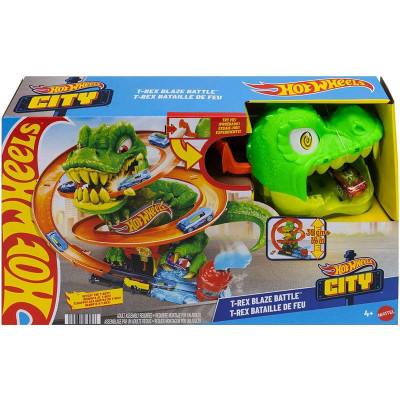 JBM73 HOT WHEELS REMIZA T-REXA ZAKRĘCONY TOR Z DINOZAUREM