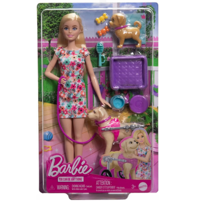 HTK37 LALKA BARBIE I PIESEK NA WÓZKU OPIEKUNKA ZWIERZĄT