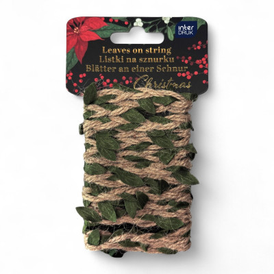 376527 LISTKI NA NATURALNYM SZNURKU 2M OZDOBY ŚWIĄTECZNE