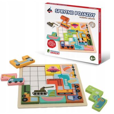 128160 UKŁADANKA DREWNIANA POMYSŁOWY SKRZAT SPRYTNE POJAZDY AUTKA ASKATO