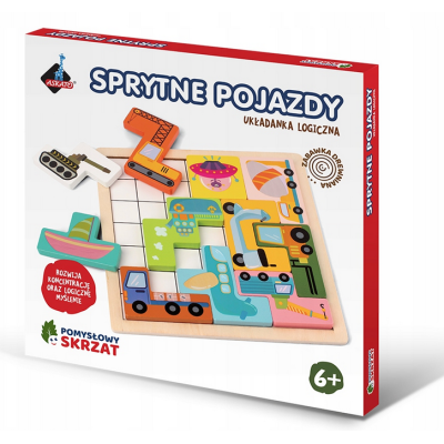 128160 UKŁADANKA DREWNIANA POMYSŁOWY SKRZAT SPRYTNE POJAZDY AUTKA ASKATO