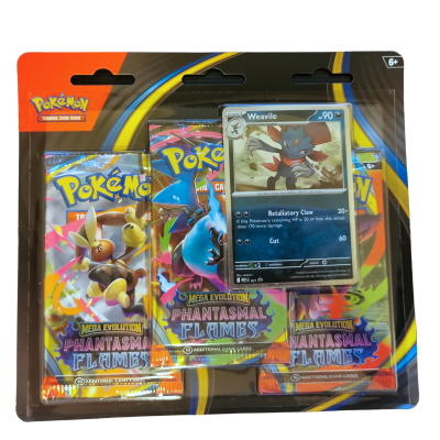 125254 KARTY POKEMON TCG: ME PHANTASMAL FLAMES 3-PACK BLISTER + WEAVILE