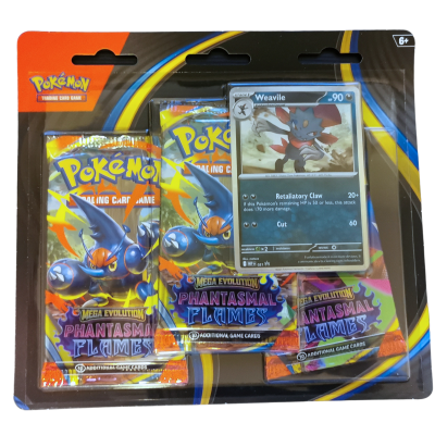 125254 KARTY POKEMON TCG: ME PHANTASMAL FLAMES 3-PACK BLISTER + WEAVILE