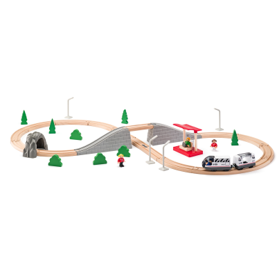 930784 KOLEJKA NA BATERIE ZESTAW DREWNIANE TORY ÓSEMKA 45 EL