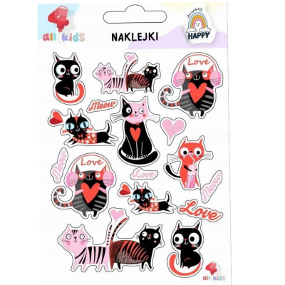 950551 NAKLEJKI DLA DZIECI WALENTYNKI KOTKI SERCA SERDUSZKA
