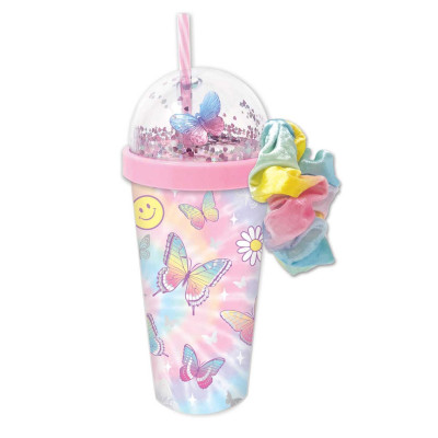 060064 HOT FOCUS BIDON KUBEK Z GUMKĄ SCRUNCHIE MOTYLKI