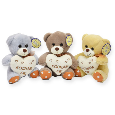 166661 PLUSZOWY MIŚ Z SERCEM KOCHAM CIĘ WALENTYNKI 18CM 3 KOLORY
