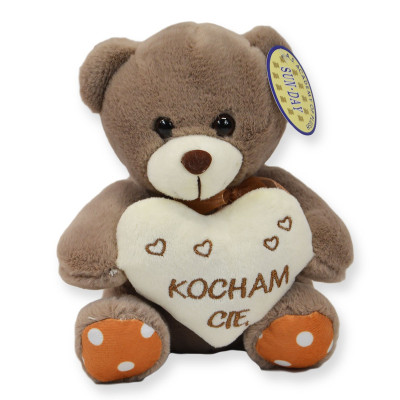 166661 PLUSZOWY MIŚ Z SERCEM KOCHAM CIĘ WALENTYNKI 18CM 3 KOLORY