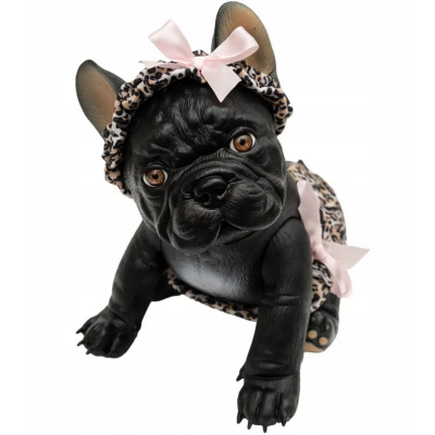 910237 LALKA PIES PIESEK BULDOG REALISTYCZNY W UBRANKU CZARNY ASKATO