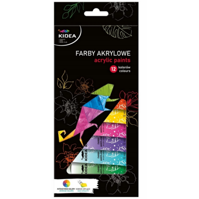 706578 FARBY AKRYLOWE W TUBKACH 12 NASYCONYCH KOLORÓW 12ML KIDEA