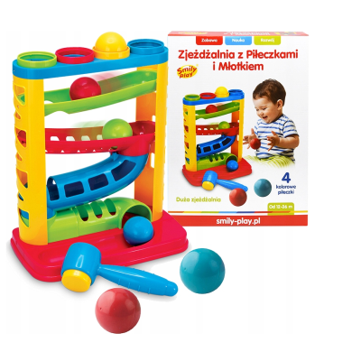 829322 ZJEŻDŻALNIA Z PIŁECZKAMI I MŁOTKIEM TOR KULKOWY SMILY PLAY