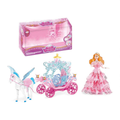 483538 ZESTAW LALKA KARETA KAROCA Z CHODZĄCYM KONIEM KSIĘŻNICZKA