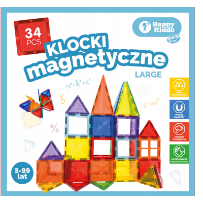 853815 KLOCKI MAGNETYCZNE BUDOWLANE KONSTRUKCYJNE 3D 34 EL HAPPY KIDDO