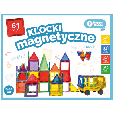 853822 KLOCKI MAGNETYCZNE BUDOWLANE KONSTRUKCYJNE 3D 61 EL HAPPY KIDDO