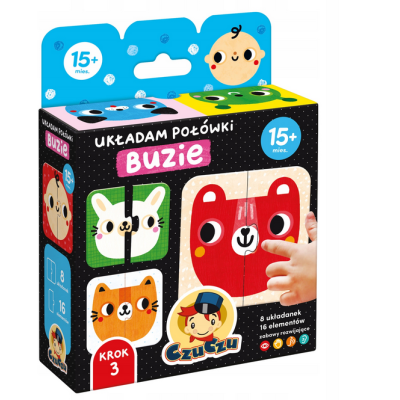 494621 CZUCZU UKŁADAM POŁÓWKI BUZIE ZWIERZĄTKA PUZZLE 16EL