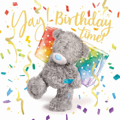 103074 KARTKA URODZINOWA KARNET HOLOGRAFICZNA 3D MIŚ Z PREZENTEM