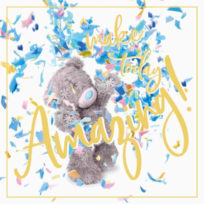 161579 KARTKA URODZINOWA KARNET HOLOGRAFICZNA 3D MIŚ Z KONFETTI