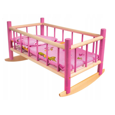 108214 DREWNIANA KOŁYSKA DLA LALEK + POŚCIEL